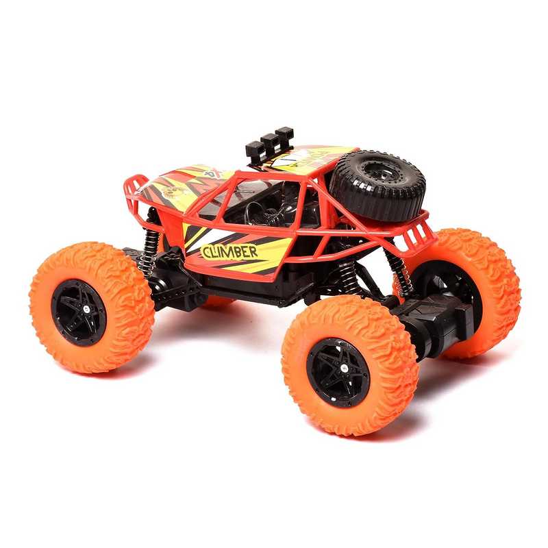 Braintastic Rechargeable Remote Control RC Rock Climber Crawler Four Wheel Drive 1:18 Scale High Speed Off Road Racing Stunt Car Toys for Kids 6-15 Years (Red)