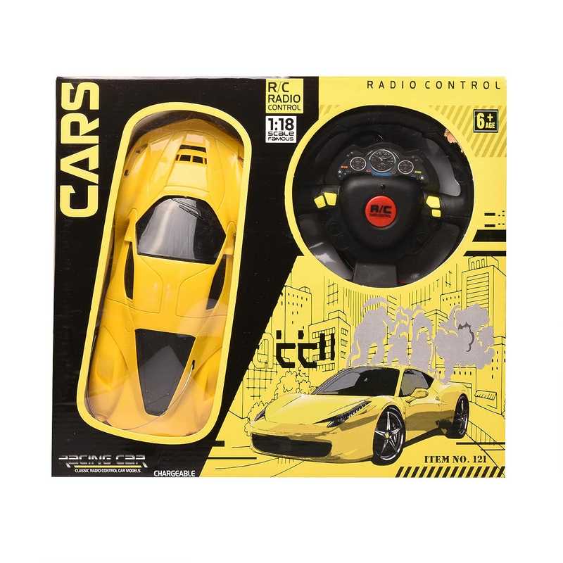 Braintastic Rechargeable Remote Control Racing Car High Speed Racing Sports Car with LED Headlights 1: 18 Scale Fast RC Vehicle Toy for Kids 6-15 Years (Yellow)