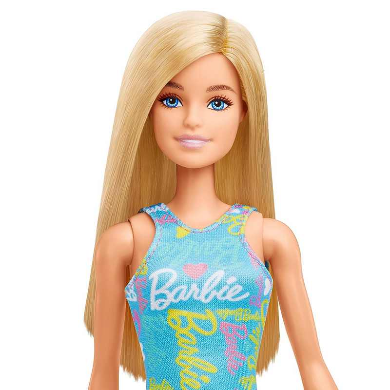 Barbie Dolls Wearing Logo Print Blue Dress, Toy for Kids Girls 3-12 Years