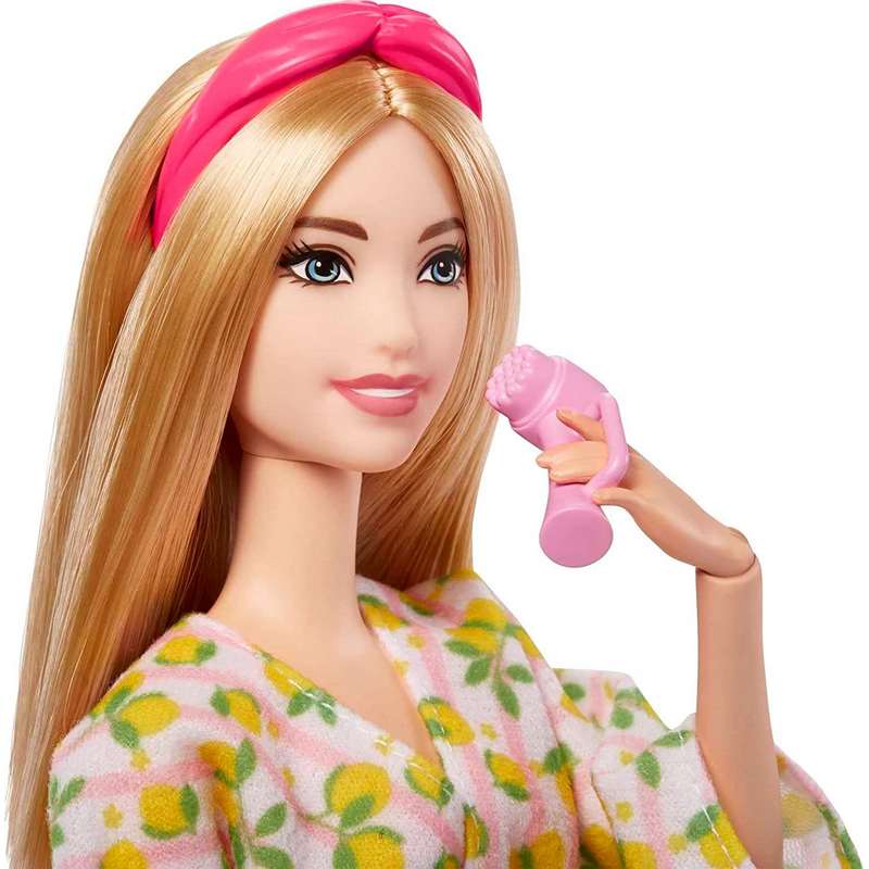 Barbie® Doll, Kids Toys, Blonde Doll with Pet Puppy, Sets, Spa Day, Lemon Print Bathrobe, Headband and Eye Mask, Self-Care Series For Kids Girls 3-12 Years