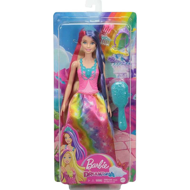 Barbie Dreamtopia Princess Doll (11.5-inch) with Extra-Long Two-Tone Fantasy Hair, Hairbrush, Tiaras and Styling Accessories, Gift for Girls 3-12 Years