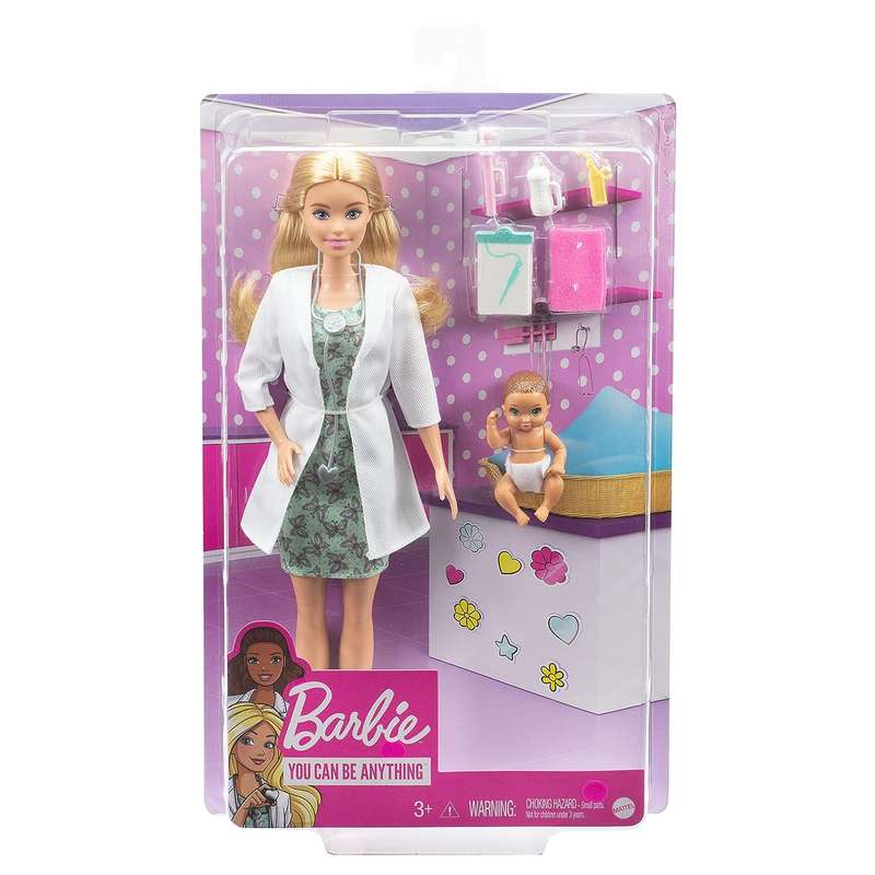 Barbie Baby Doctor Playset with Blonde Doll (12-In/30.40-Cm), Infant Doll, Stethoscope, Thermometer, Oscilloscope, Chart, Blanket & Baby Bottle, Great Gift for Kids Girls 3-12 Years