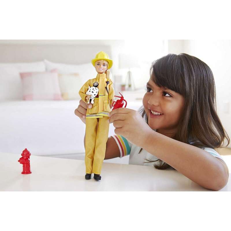 Barbie® Firefighter Playset with Blonde Doll (12-in/30.40-cm), Role-Play Clothing & Accessories: Extinguisher, Megaphone, Hydrant, Dalmatian Puppy, Great Gift for Kids Girls 3-12 Years