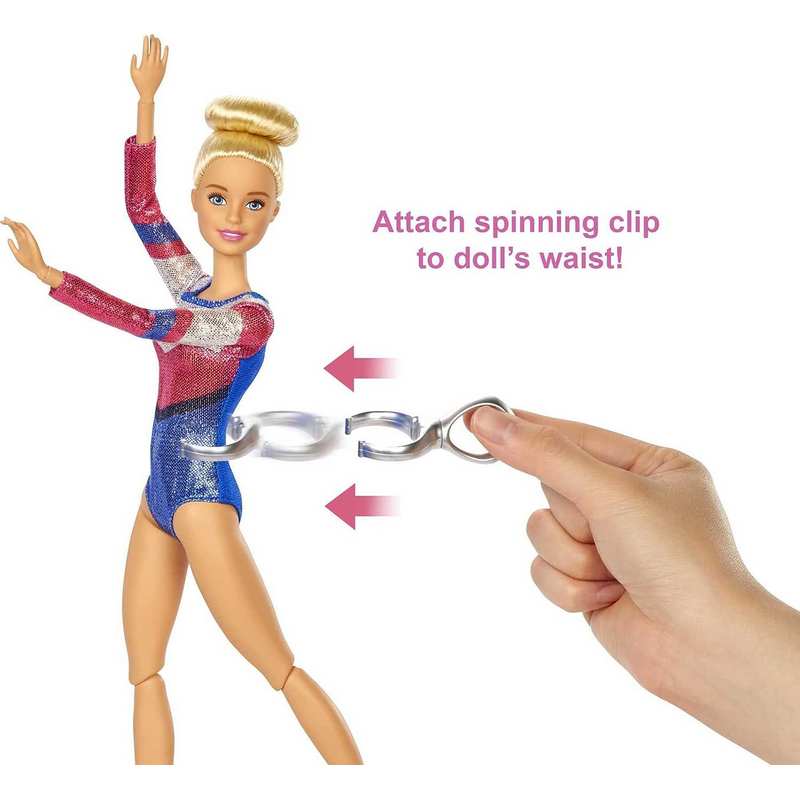 Barbie Gymnastics Playset withDoll,Balance Beam,15+Accessories 2Rings,Spinning Clip,2 Batons,Extraleotard,Awarmup Suit,Extrashoes,Towel,Snacks,Gymbag,Trop for Kids 3-12 Years