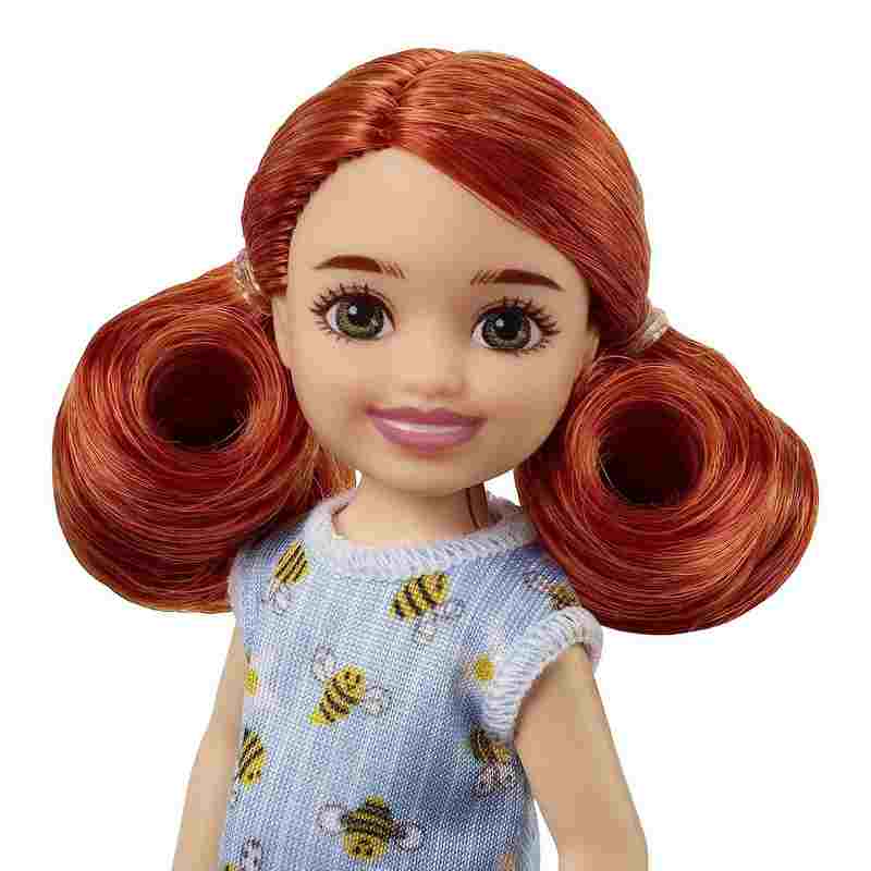 Barbie® Chelsea™ Doll (Red Hair) Wearing Bumblebee & Flower-Print Dress and Blue Sandals, Toy for Kids Girls 3-12 Years