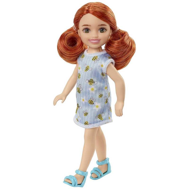 Barbie® Chelsea™ Doll (Red Hair) Wearing Bumblebee & Flower-Print Dress and Blue Sandals, Toy for Kids Girls 3-12 Years