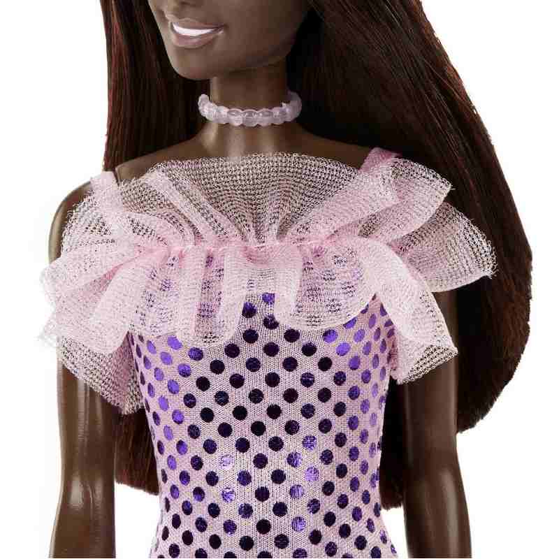 Barbie Doll, Kids Toys, Dark Brown Hair, Pink Metallic Dress, Trendy Clothes and Accessories, Gifts for Kids?? Girls 3-12 Years