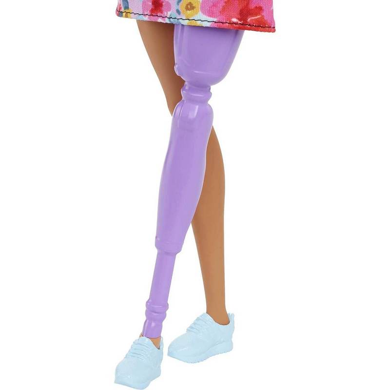 Barbie Fashionistas Doll #189, Pink Hair, Off-Shoulder Floral Dress, Sunglasses, Prosthetic Leg, Sneakers, Toy for Kids Girls 3-12 Years