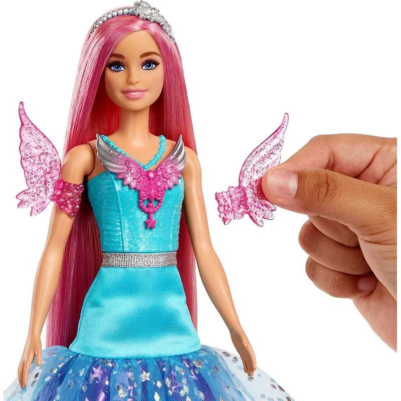 Barbie Doll with Two Fairytale Pets and Wing-Detailed Dress, Malibu” Doll from A Touch of Magic 7-inch Long Fantasy Hair For Girls 3-12 Years
