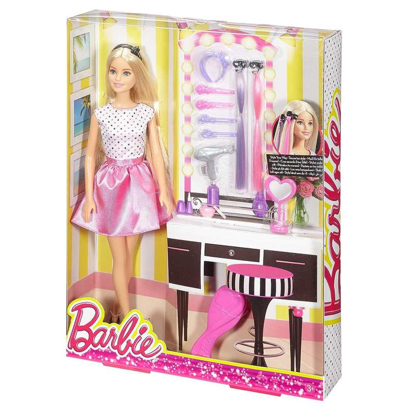 Barbie Doll & Playset with Hair Styling Accessories for Kids Girls 3-12 Years