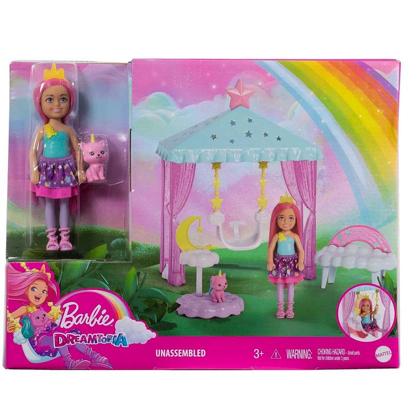 Barbie Dreamtopia Chelsea Small Doll and Accessories, Playset with Gazebo Swing, Kitten and More? For Kids Girls 3-12 Years