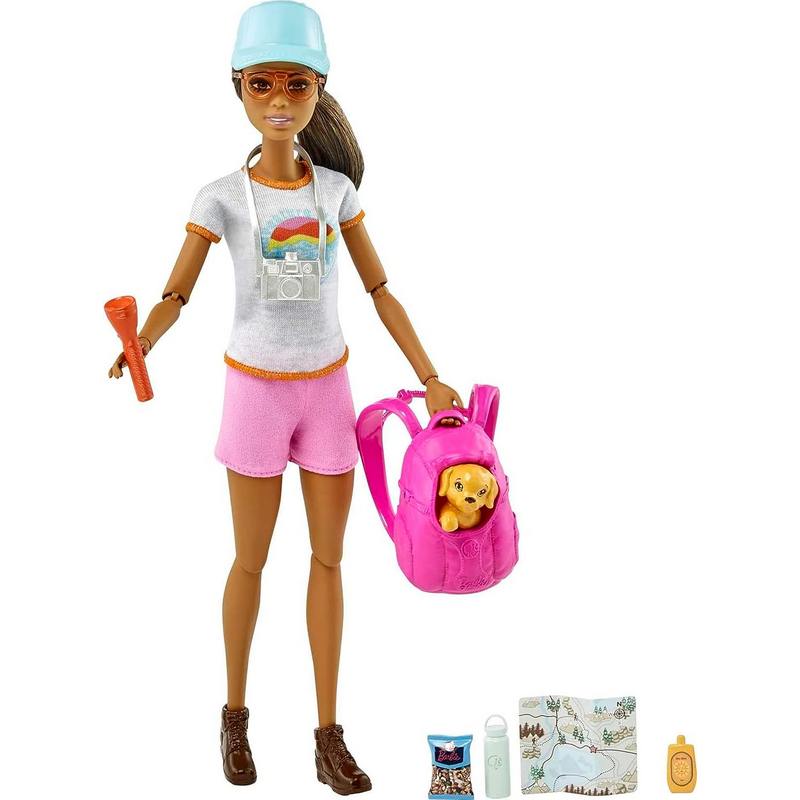 Barbie Doll, Kids Toys, Brunette Doll with Puppy, Sets, Hiking Day, Self-Care Series, Backpack Pet Carrier, Camera and More For Kids Girls 3-12 Years