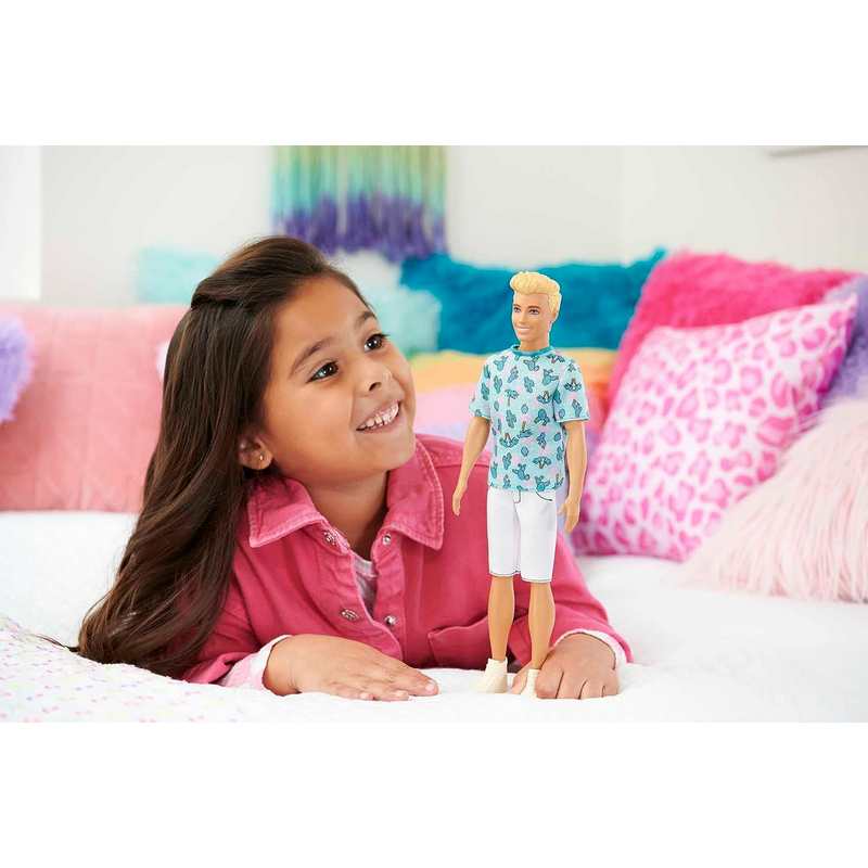 Barbie Ken Fashionistas Doll with Blond Hair, Wearing Cactus Tee and White Shorts with Sneakers For Kids 3-12 Years