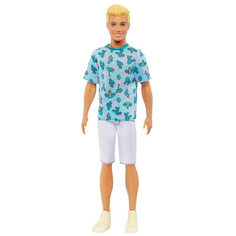 Barbie Ken Fashionistas Doll with Blond Hair, Wearing Cactus Tee and White Shorts with Sneakers For Kids 3-12 Years