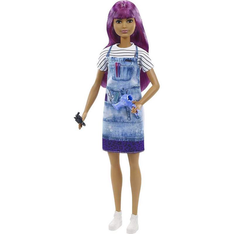 Barbie® Salon Stylist Doll (12-in/30.40-cm) with Purple Hair, Tie-dye Smock, Striped Tee, Blow Dryer & Comb Accessories, Great Gift for Kids Girls 3-12 Years