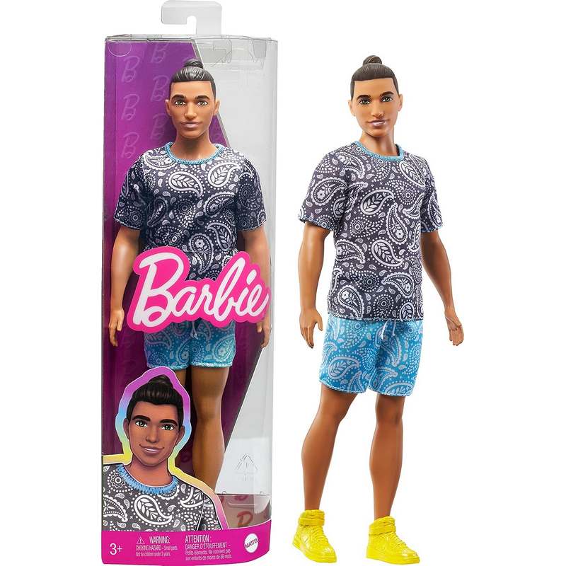 Barbie ?Ken Doll, Kids Toys, Fashionistas™, Brown Hair in Bun, Paisley Tee and Shorts, Clothes and Accessories? For Kids 3-12 Years