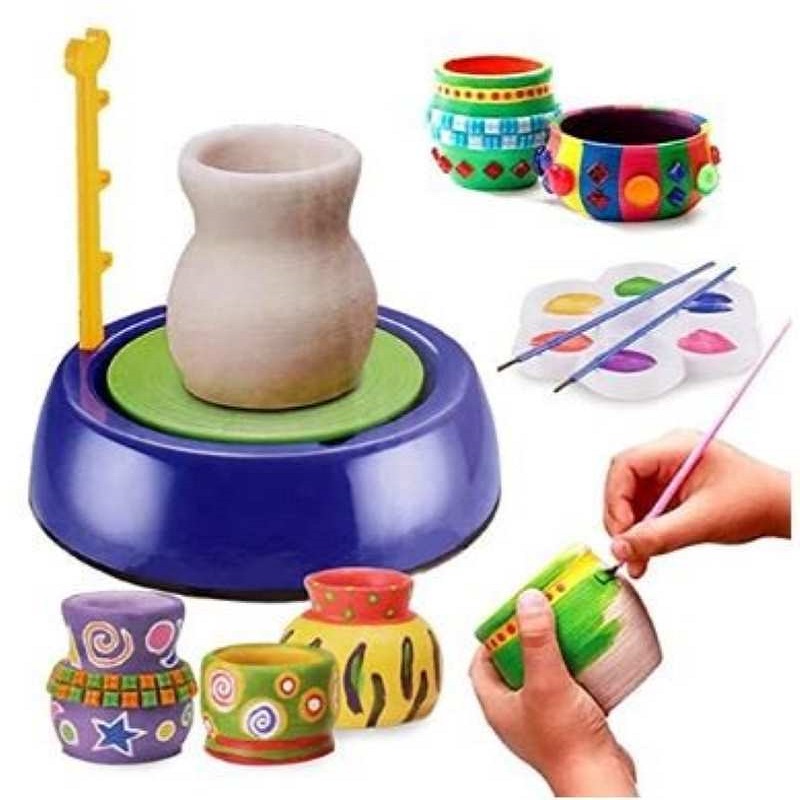 Braintastic Pottery Wheel Battery Operated with Clay Learning and Education Toys Game Multicolor for Kids Boys and Girls