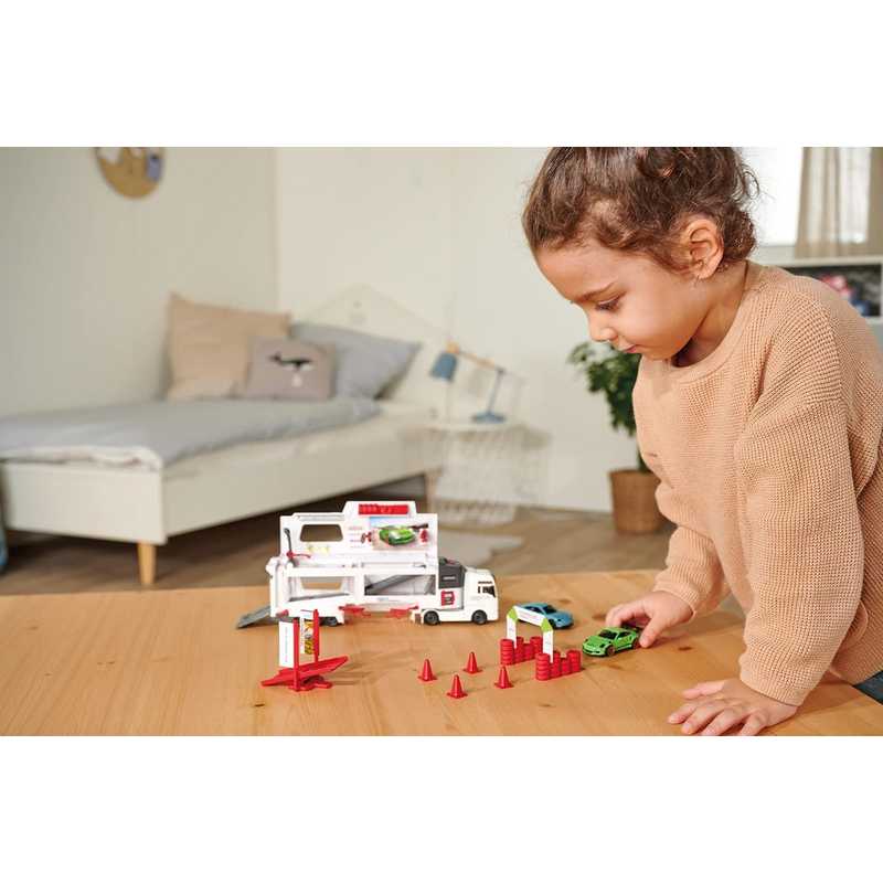 Majorette Man Tgx Truck Porsche Experience Fold-Out Racing Transporter, 27 Cm Long, Includes Porsche Taycan Turbo S And Porsche 911 Gt3 For Kids 3-12 Years