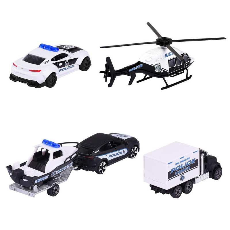 Majorette Police Force Gift Set Toy Vehicles Die Cast Metal Movable Parts 7.5 cm Long Police Car Set of 5