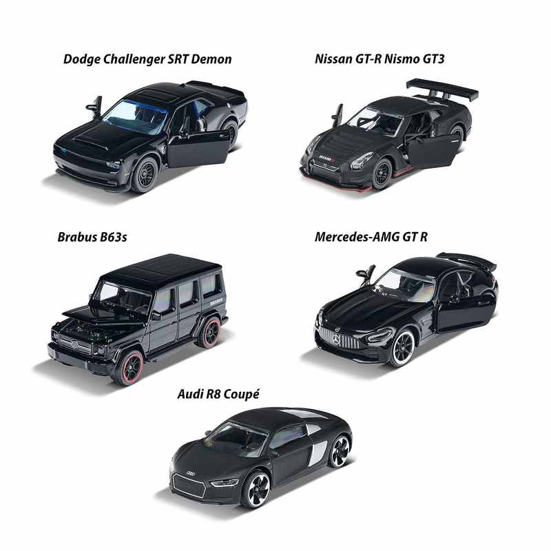 Majorette Black Edition Gift Set with 5 Black Luxury Toy Cars with Rotating Wheels Features, Die Cast Vehicle, Scale 1:64, for Kids 3-12 Years