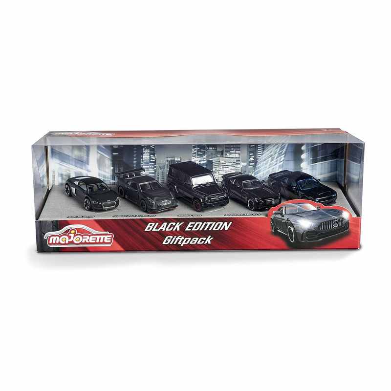 Majorette Black Edition Gift Set with 5 Black Luxury Toy Cars with Rotating Wheels Features, Die Cast Vehicle, Scale 1:64, for Kids 3-12 Years