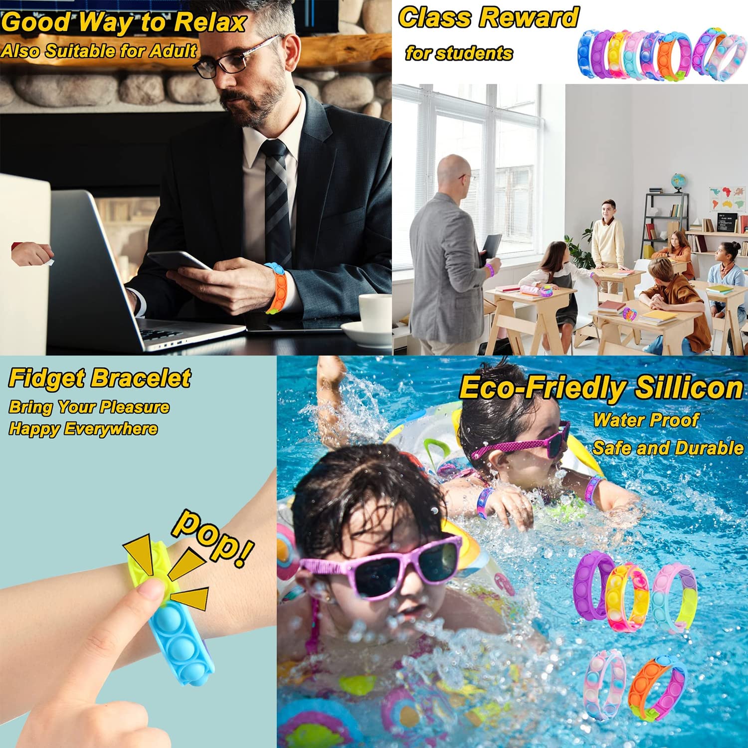 Braintastic It Bracelet For Kids- 6pcs Pop It Wrist Band For Kids | Rainbow Fidget Toys | Return Gifts For Kids | Fidget Toys For Kids | Best Birthday Return Gifts For Kids | Rainbow Toys For Kids Visit the Party Propz Store