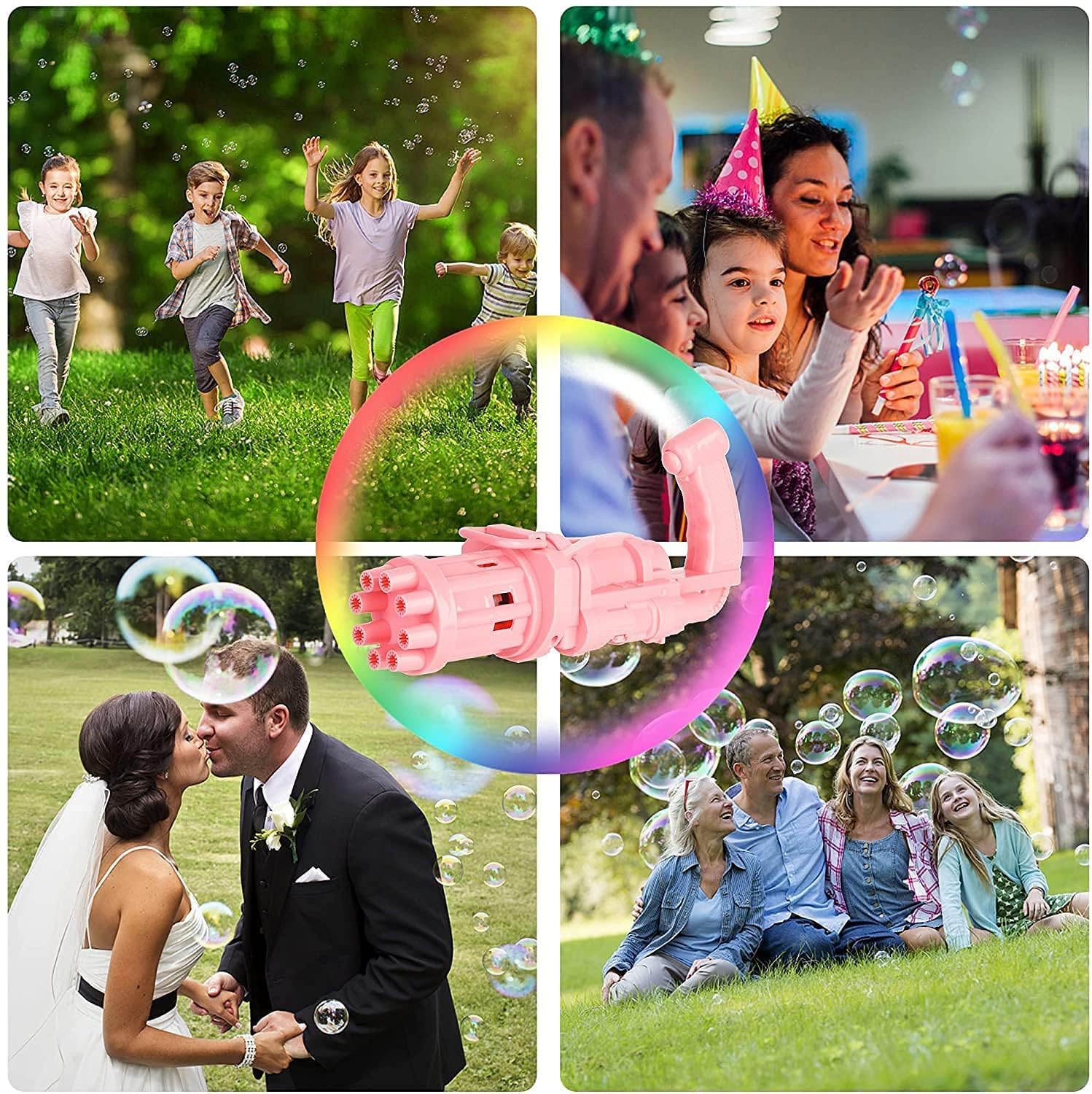 Braintastic 8 Hole Electric Gatling Bubble Gun for Kids with Soap Solution Indoor and Outdoor Toys for Toddlers Bubble Maker Gun Machine for Girls, Boys and for Parties (Multicolor, 3+ Year)