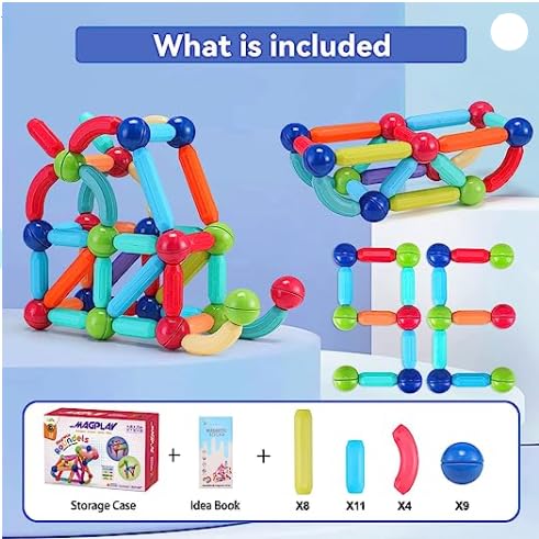 Magnetic Sticks & Balls Roundels 32 Pcs Building Blocks Educational STEAM Learning Magnet Stick with Balls Game Set Toys for Kids