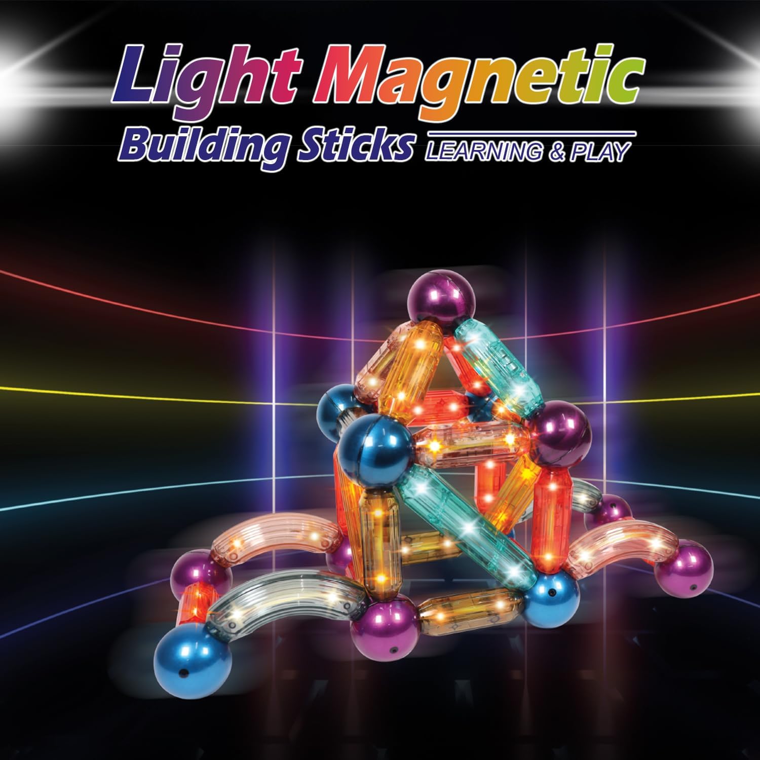 LED Magnetic Sticks and Balls 52 Pcs Roundels Set Create Mesmerizing Light Patterns with Transparency and Color Magnetic Building Blocks Toys for Kids