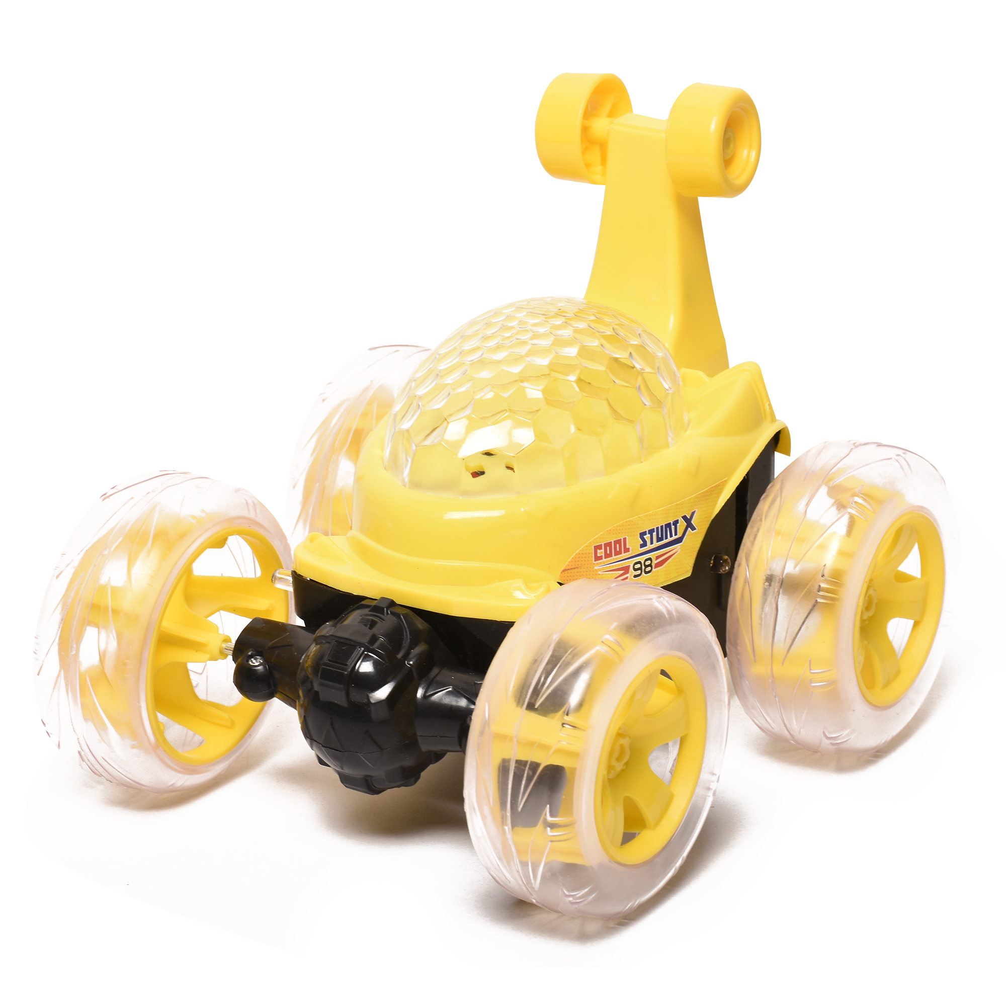 Rechargeable Remote Control Stunt Tipper RC Car Acrobatic 360 Degree Spiral Spin Twisting Stunt Car with Colorful Lights & Music Toys for Kids 5+Years (Yellow)