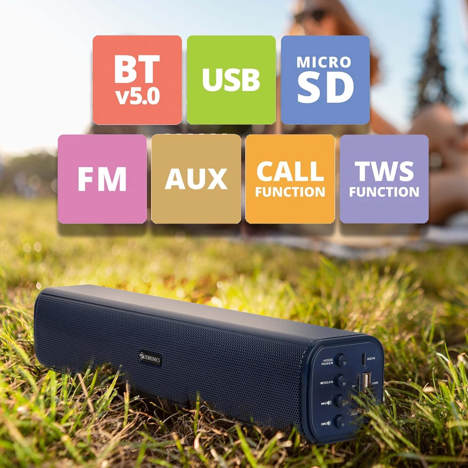 ZEBRONICS Vita Plus Mini 16W Soundbar Supporting LED Display, USB, SD Card, AUX, FM, TWS & Call Function. (Blue)