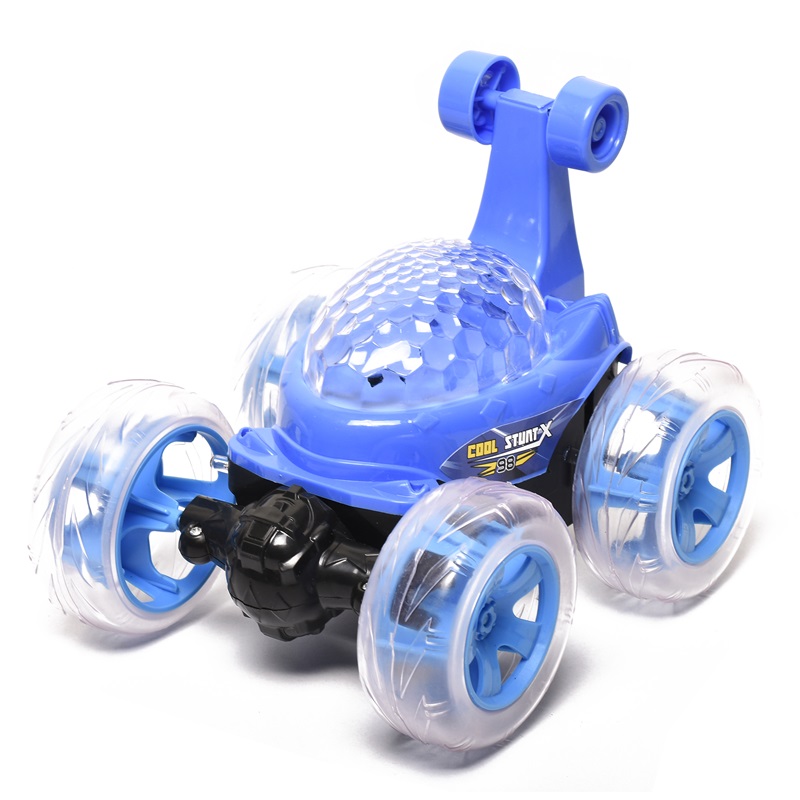Rechargeable Remote Control Stunt Tipper RC Car Acrobatic 360 Degree Spiral Spin Twisting Stunt Car with Colorful Lights & Music Toys for Kids 5+Years (Blue)