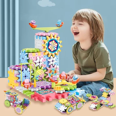 Braintastic 81 Pcs Miracle Bricks Motorized Spinning Gear Building Block Toy Sets Interlocking Learning and Educational Game for Kids