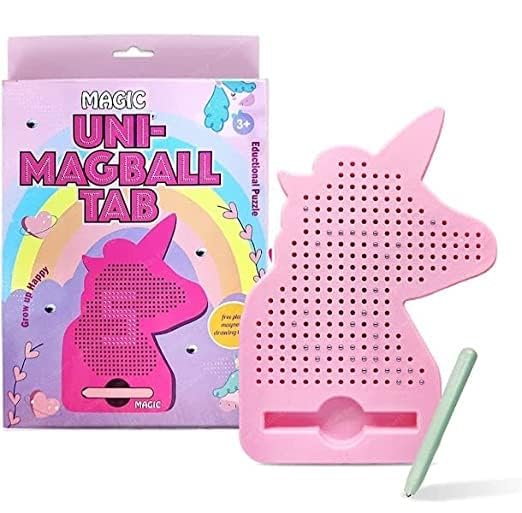 Braintastic Magic Uni Magball Tab with Magnetic Beads & Stylus Magnetic Drawing Board Magnetic Drawing Writing Pad for Kids (Pink)