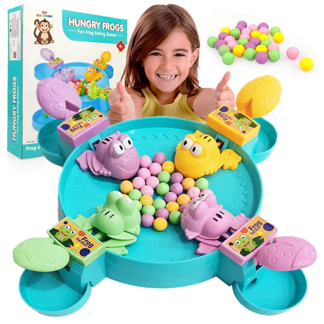 Braintastic Fun Hungry Frog Eating Beans Table Top Desktop Finger Toy Classic Board Game for Kids (4 Players)