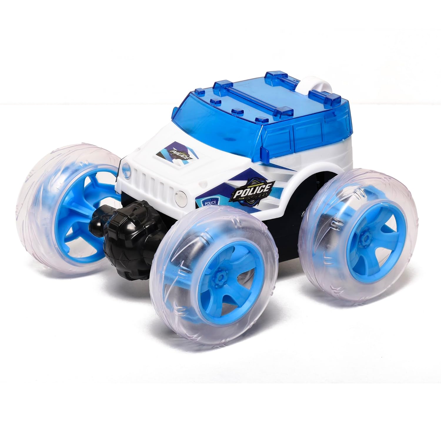 Braintastic 4x4 Off-Road Police Acrobat Rechargeable RC Remote Control 360 Degree Stunt Function Twisting Car with 5D Colorful Lights & Music Toys for Kids 5+Years (Blue)