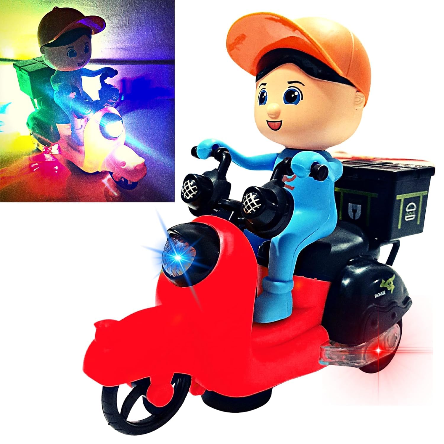 Braintastic Food Delivery Scooter Cartoon Shape Lights & Sound Action Motorcycle Tricycle Vehicle Toys for Kids