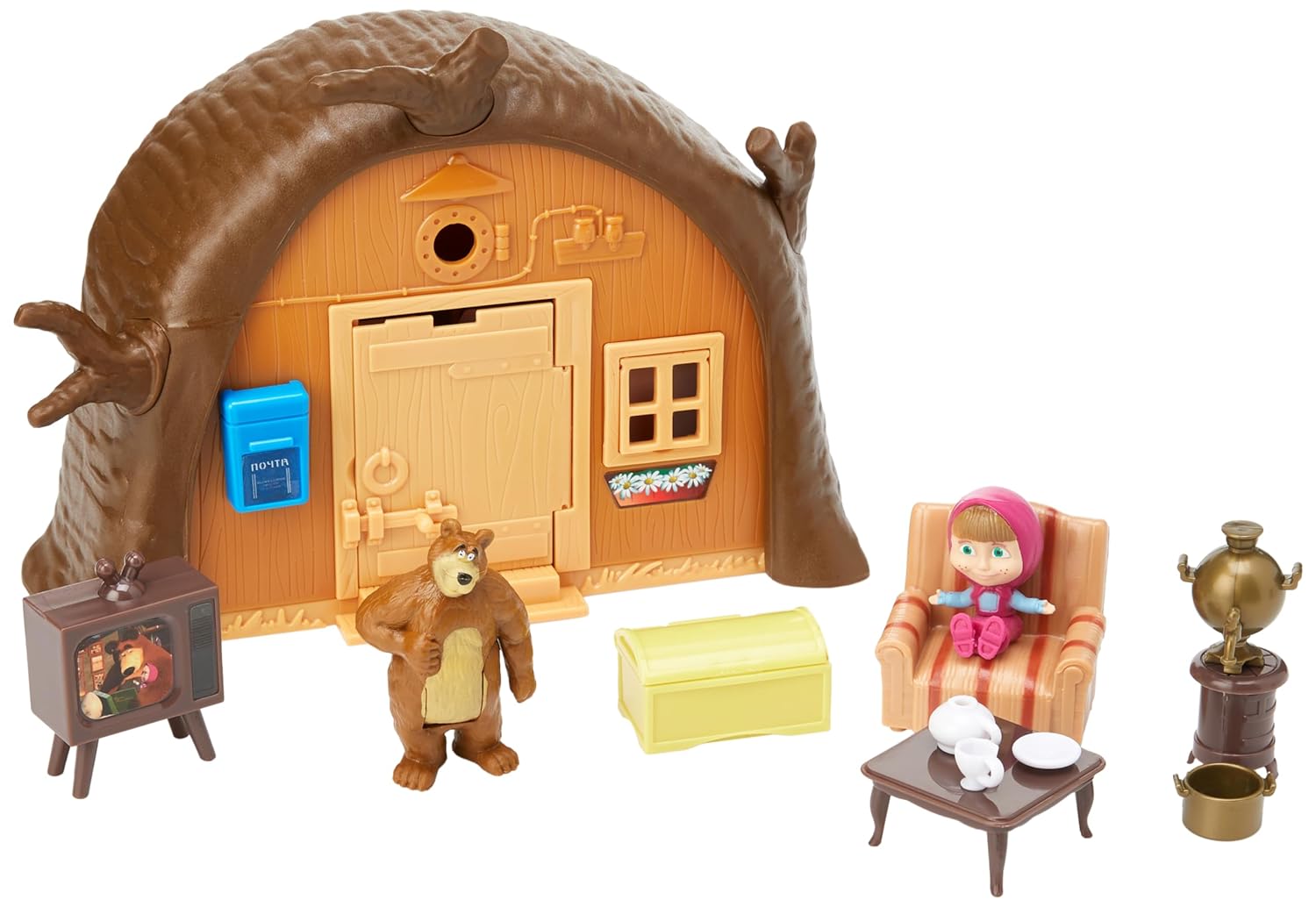 Masha and the Bear Masha, Bear Playset (4 Cm Masha And 6 Cm Bear, Multicolour)