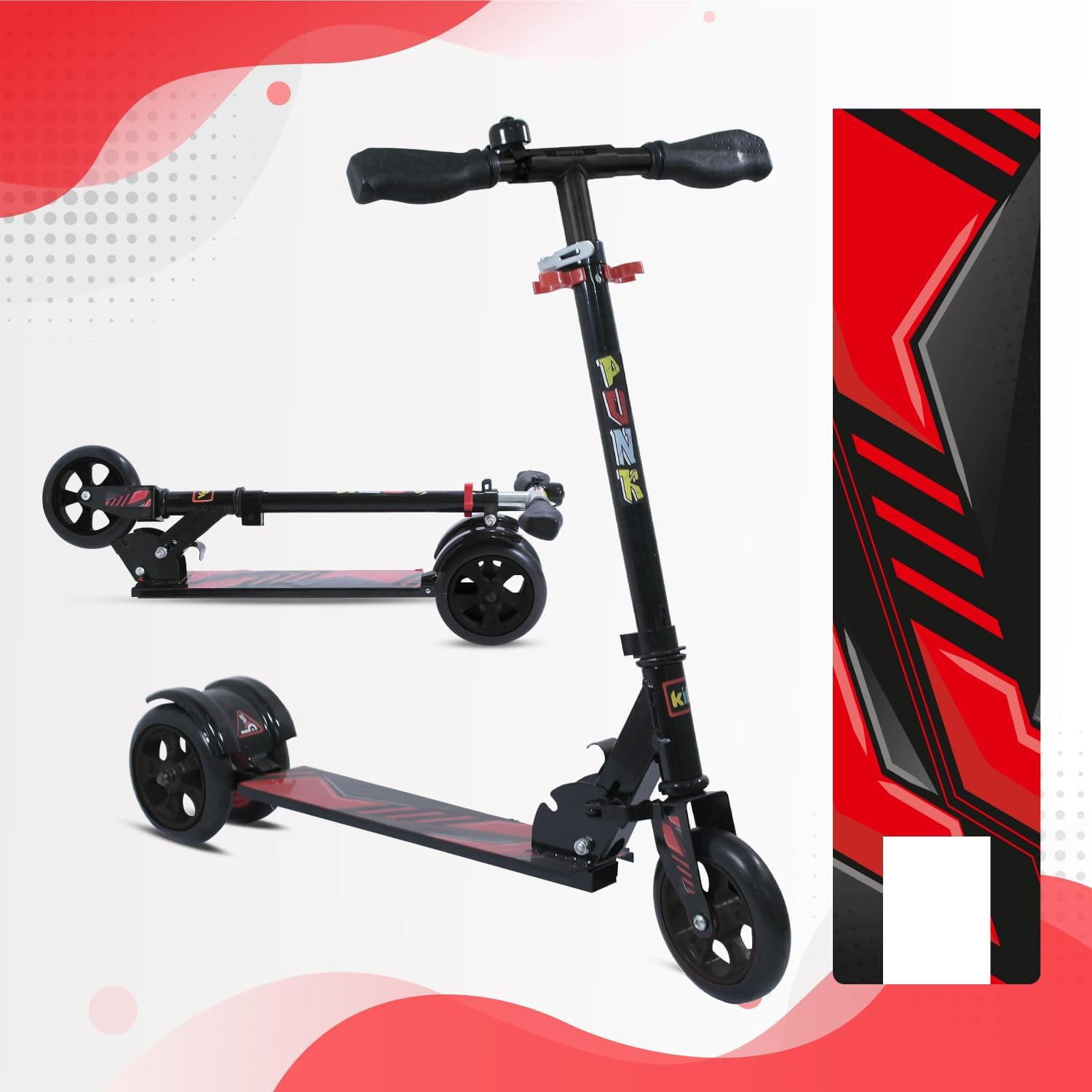 Braintastic 3-Wheel Design Drift Kick Scooter with Rear Break 3-Level Height Adjustment PVC Wheels Weight Capacity 50 kg for Kids