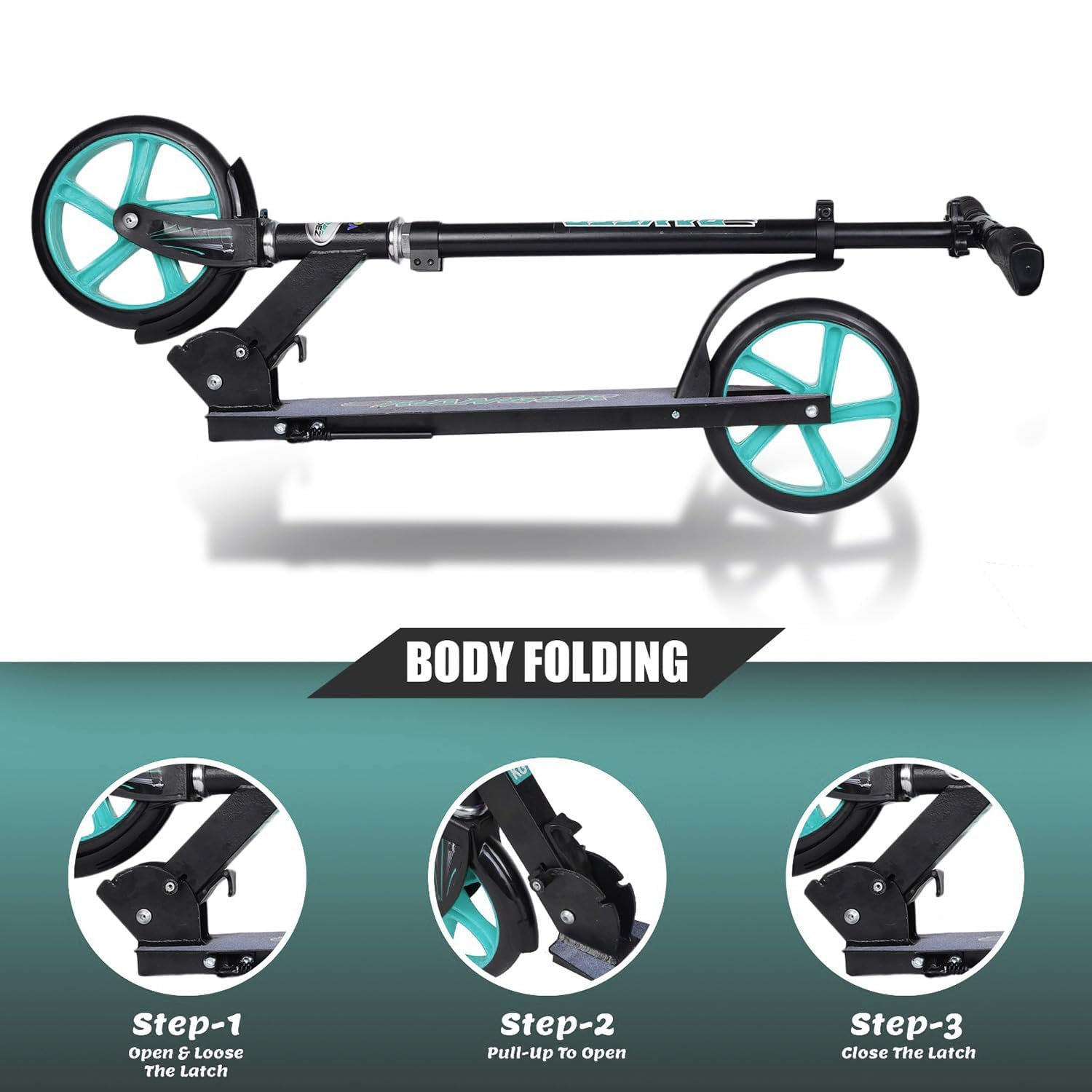 Braintastic Folding Kick Scooter Light Weight Made with Aeronautical Grade Aluminum Alloy with 3 Adjustment Levels Big 200 mm Wheels Scooters with Carry Strap for Kids