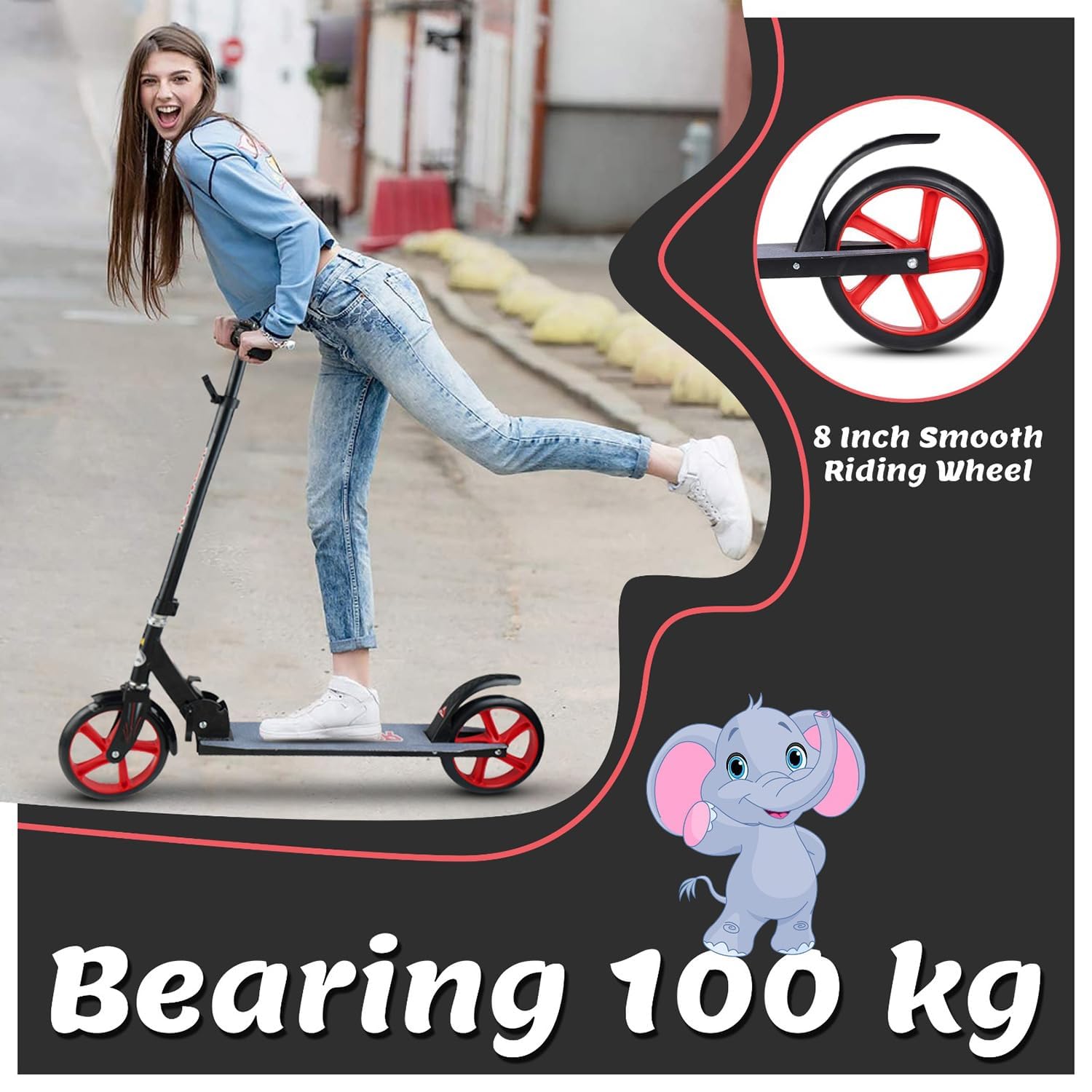 Braintastic Folding Ranger Kick Scooter Light Weight Made with Aeronautical Grade Aluminum Alloy with 3 Adjustment Levels Big 200 mm Wheels Scooters with Carry Strap for Kids
