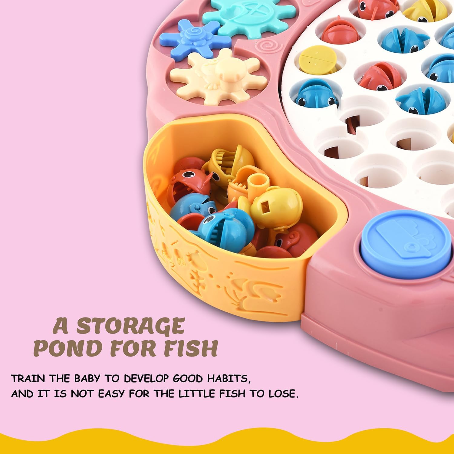 Braintastic Motorized Musical Rotating Fun Fishing Game Toy with 45 Colorful Fish and 2 Fishing Poles Inbuilt Musical Piano for Kids