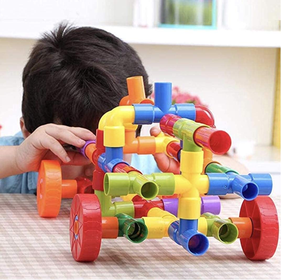 Braintastic 90 Pcs Pipe Puzzle Educational Construction Building Blocks Smooth Edged for Kids 3+ Years