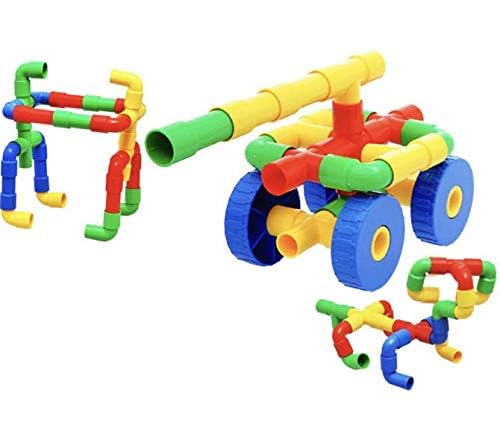 Braintastic 90 Pcs Pipe Puzzle Educational Construction Building Blocks Smooth Edged for Kids 3+ Years