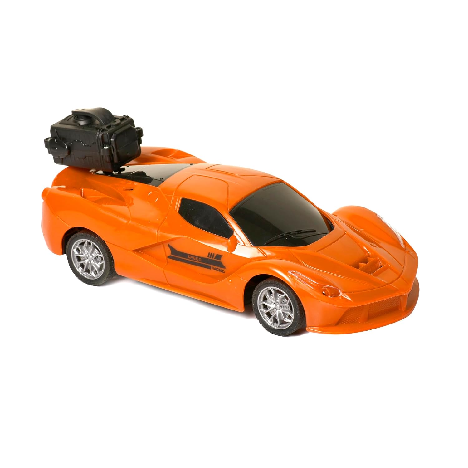 Braintastic Rechargeable RC Car with Openable Doors Light & Music Spray Model Remote Control Car Toys for Kids Age 3+ Years (Spray Car Orange)