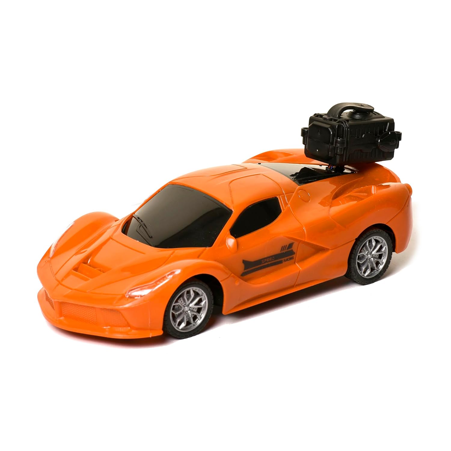 Braintastic Rechargeable RC Car with Openable Doors Light & Music Spray Model Remote Control Car Toys for Kids Age 3+ Years (Spray Car Orange)