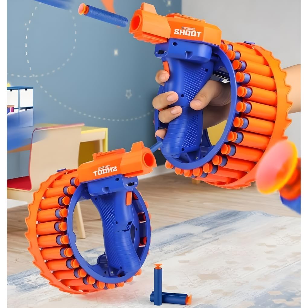 Braintastic Electric Bracelet Rapid Fire Rotating Gun with Continuous Firing Soft Bullets Launcher Rotating Wheel Toy for Kids