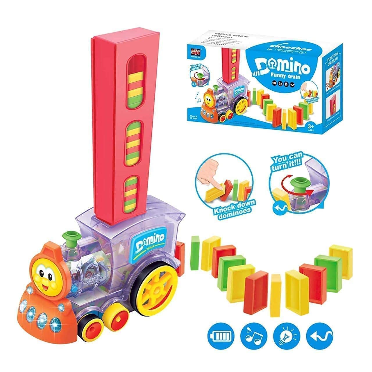 Braintastic Domino Train Set with 60 Pcs Premium Pack Dominoes with Light Sound Building Blocks Stacking Tile Game Toys for Kids