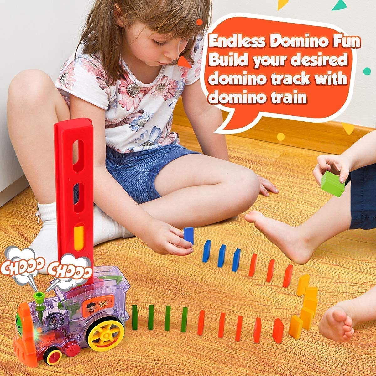 Braintastic Domino Train Set with 60 Pcs Premium Pack Dominoes with Light Sound Building Blocks Stacking Tile Game Toys for Kids