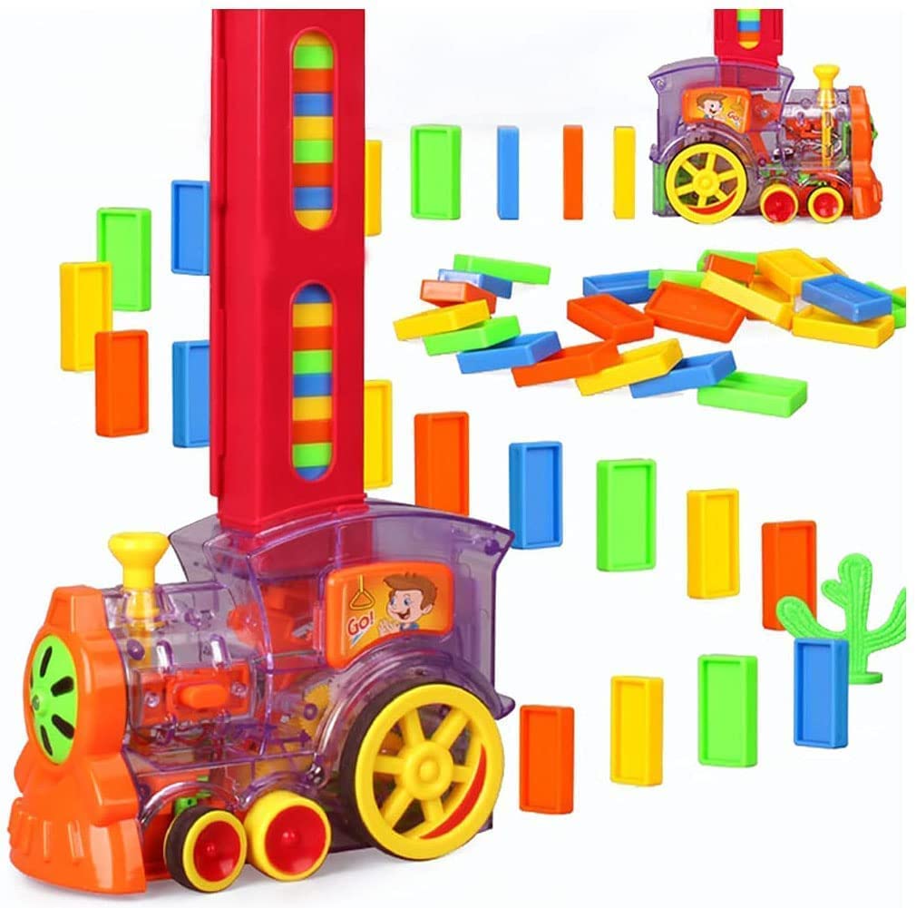 Braintastic Domino Train Set with 60 Pcs Premium Pack Dominoes with Light Sound Building Blocks Stacking Tile Game Toys for Kids